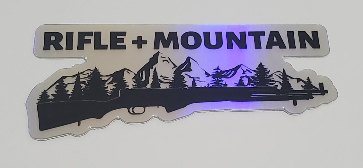 Rifle and Mountain Holographic Sticker